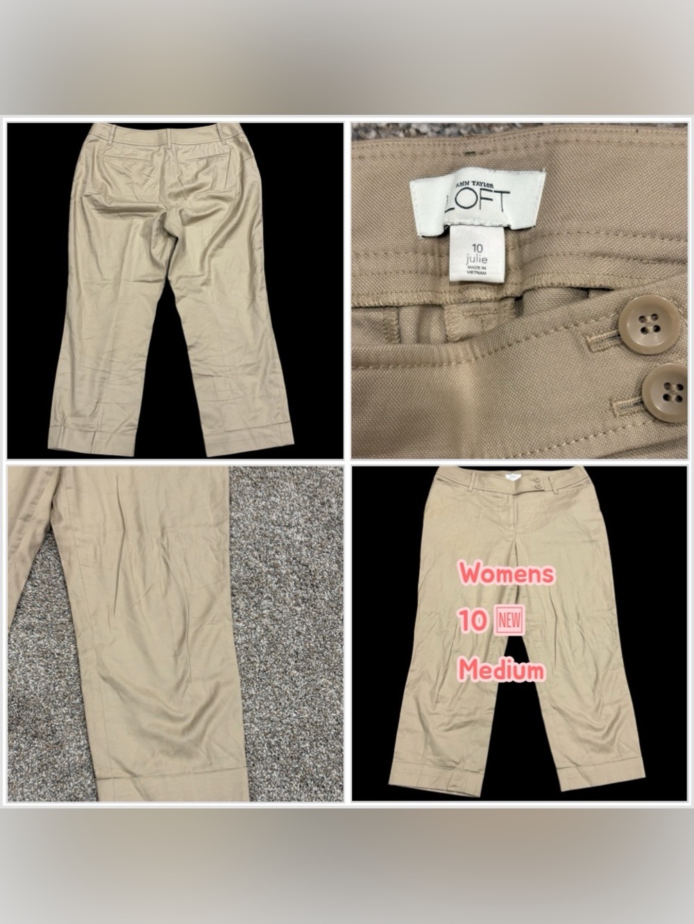 Women’s Loft 10 Medium Khaki Crop Pants Career Travel Stretch Khakis Chino NWOT